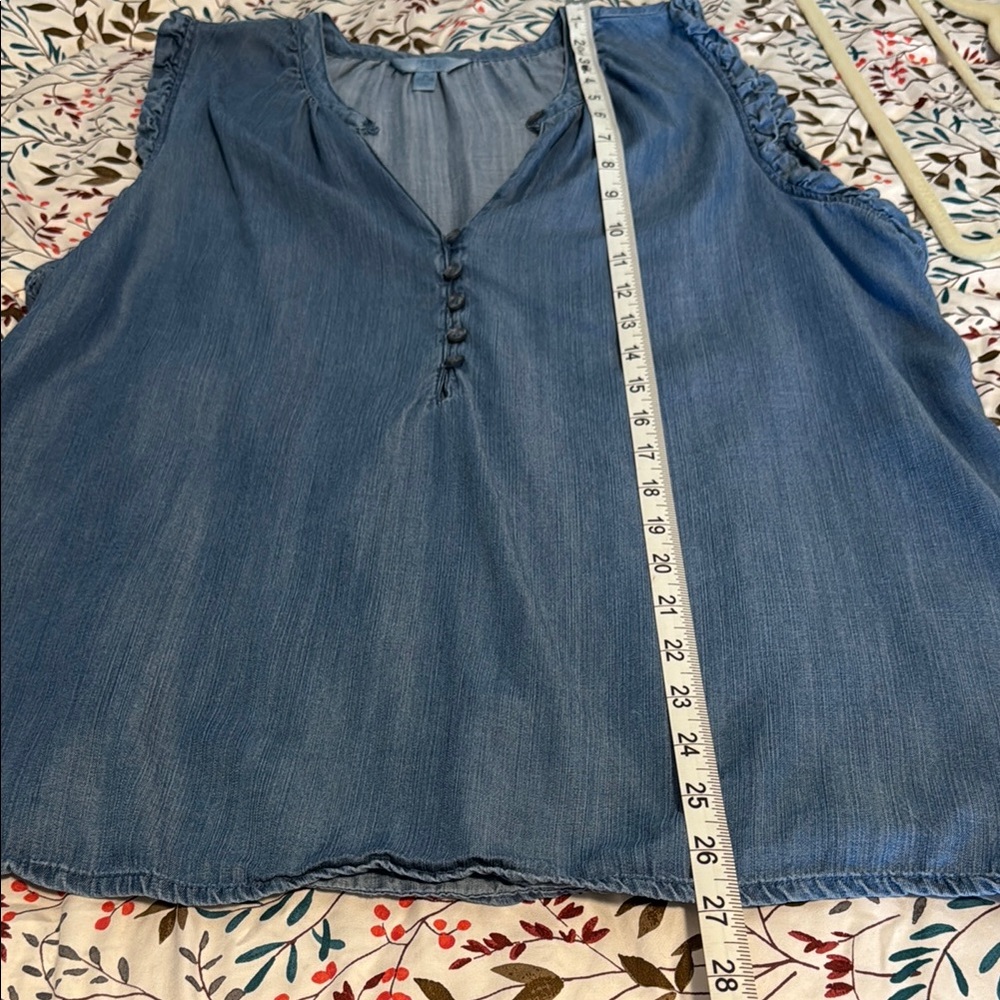 Time and Tru Denim Blue Ruffle Sleeve Blouse - Picture 5 of 7
